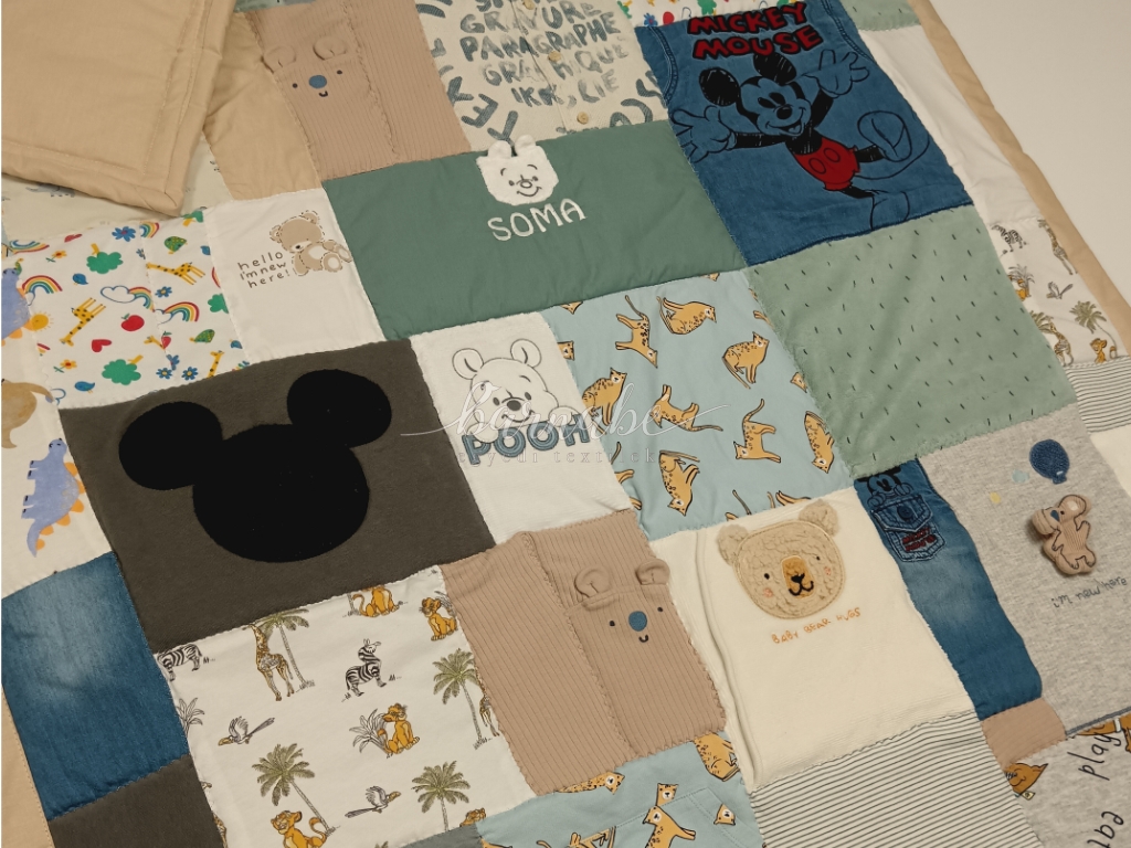 Patchwork EMLÉK-takaró babaruhából 